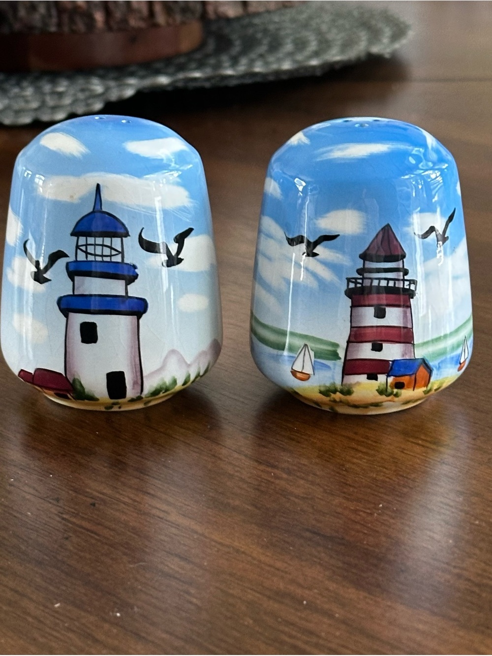 Coastal Lighthouse Ceramic Salt & Pepper Shaker Set - Blue